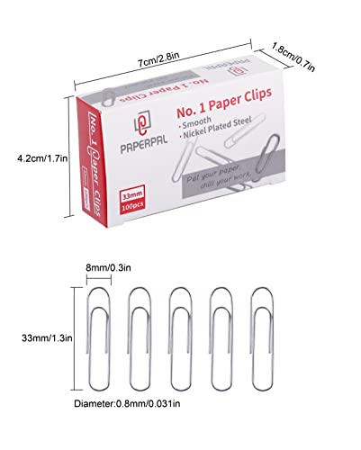 Paperpal #1 Smooth Paper Clips, 600 Medium Paper Clips (6 Boxes Of 100 Each), Paperclips For Office School & Personal Use, Daily Diy, 1-2/7" Silver Paper Clip Standard Size (No. 1 Paper Clips, Smooth) #TOP1