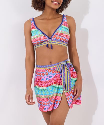 Bas de bikini wrap skirt à glands fins et patchwork recyclé