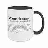 Arbeitskollege Tasse mit Wunsch-Name und Spruch Definition - Kaffeetasse im Wörterbuch-Stil / schwarz, personalisiert