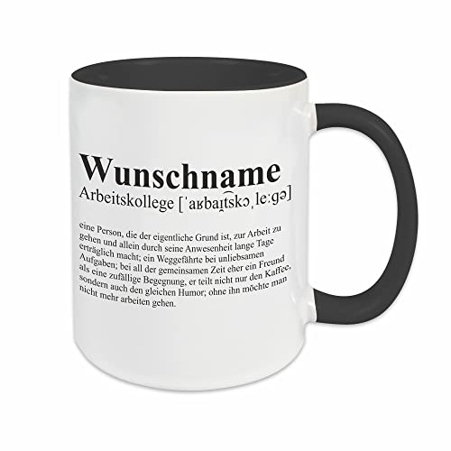 Arbeitskollege Tasse mit Wunsch-Name und Spruch Definition - Kaffeetasse im Wörterbuch-Stil/schwarz, personalisiert Arbeitskollege Tasse mit Wunsch-Name und Spruch Definition - Kaffeetasse im Wörterbuch-Stil/schwarz, personalisiert