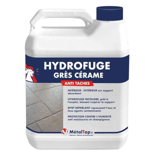 Métaltop - Hydrofuge Gres Cerame - 5 L - Protection invisible anti-eau et anti-taches pour surfaces poreuses intérieures et extérieures