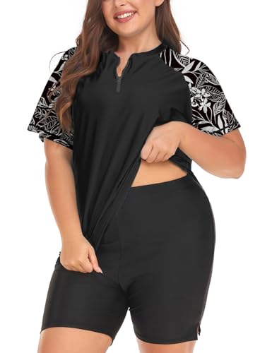Inno Plus Size 2-Piece Women's Swimsuit with Zip Front Rash Guard Shirt