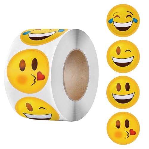 MHDAMAI Naklejki Smiley, żółte naklejki Smiley 500 sztuk Rolki Emotikony Nagroda Kreskówka Naklejki Szkoła Wystrój domu
