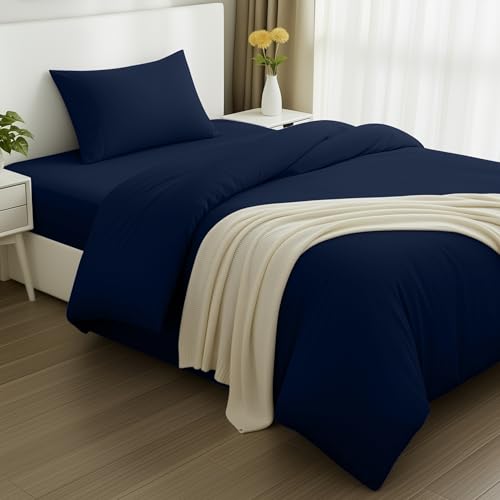 Utopia Bedding - Funda nordica Cama 90, Sabana Bajera 90x190 y Funda Almohada (50x75cm) - Funda edredon 135x200 - Juego de Cama de Microfibra cepillada Suave (Azul Marino)