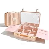 ROWNYEON Travel Makeup Case With Light Up Mirror Removable divider Portable Train Case Organizer Makeup Box for Girls Makeup Artist, Makeup Tools, Hairstylist Travel Makeup Case with 10x Mirror (Pink)