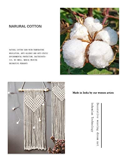 Image of Macrame Handmade Cotton Bohemian Style Heart Wall Hanging Beautiful Woven Wall Decor (Beige, Medium)