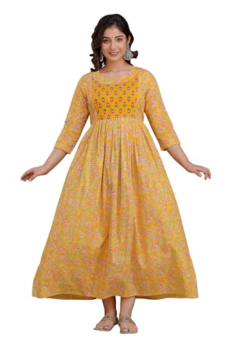 Image of Women's Pure Cotton Printed Maternity Gown /Maternity wear /Feeding Gown A-line Maternity Feeding Dress Maternity Kurti Gown for Women