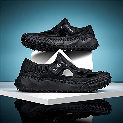 Niyaosm Men Leather Sandals Sport Durable Fashion Fishing Sandals Athletic Sandal Fish Beach Sandal Closed-Toe Wateproof Sandalsfor Men Black Size 9.5 #TOP4