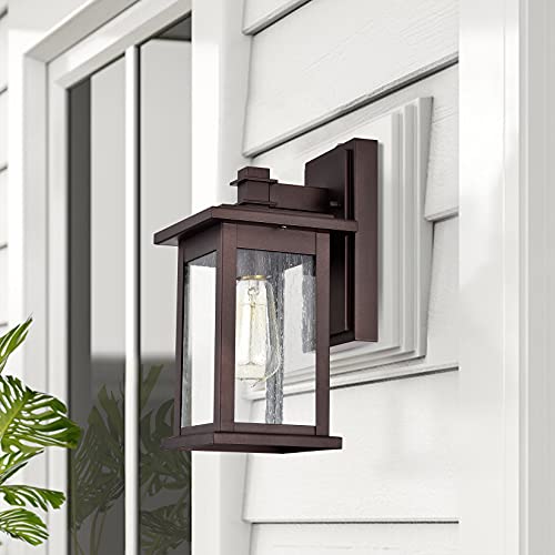 Image of MICSIU 12.25 inch Dusk to Dawn Bronze Outdoor Wall Light Vintage Farmhouse | 100W Max Anti-Rust Exterior Sconce, Seedy Glass Porch Light for Front Door, Garage, Patio
