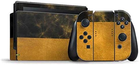 Skinit Decal Gaming Skin Compatible with Nintendo Switch Bundle - Originally Designed Black and Gold Split Marble Design