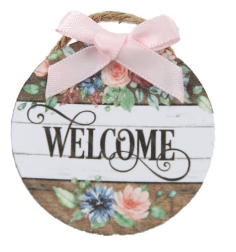 Melody Jane Dolls House Welcome Sign Wreath with Pink Bow Miniature Door Accessory 1:12