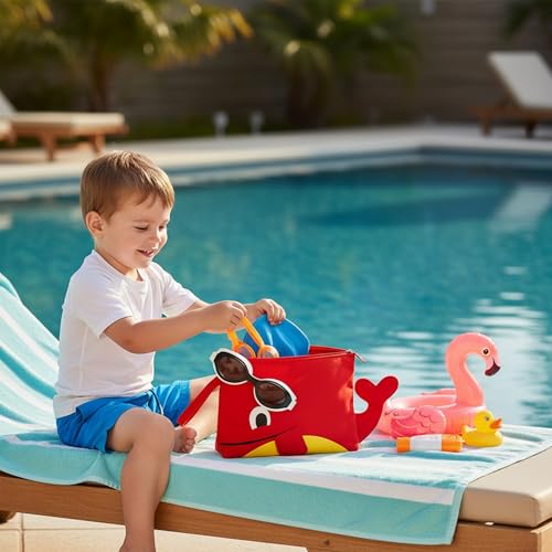 Image of Kids Swimming Bag | Whale Shape Red-Yellow Mini Travel Bag for Boys & Girls | Waterproof Preschool Nursery Tote with Wet Dry Separation | Storage for Clothes, Toys, Art Class, Dance & Beach