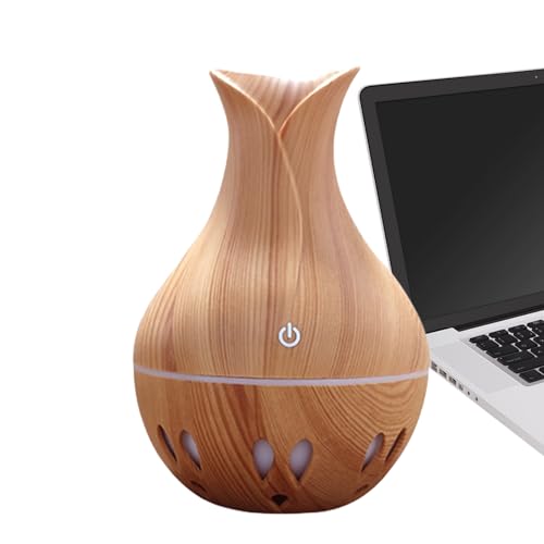 Difusor de aceite - Humidificador USB Cool Mist, luz de ambiente LED, 130 ml, jarrón de inclinado para dormitorio, difusor de aromaterapia silencioso para dormitorio, área de estudio, sala de