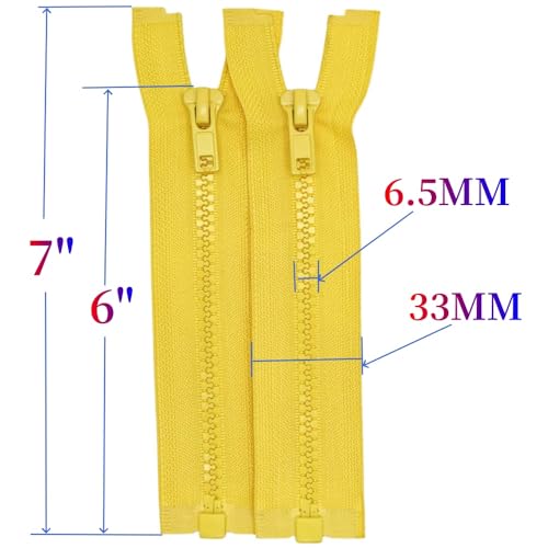 Image of MebuZip 2PCS #5 6 Inch Separating Jacket Zippers Resin Zipper Molded Plastic Zippers Bulk for Sewing Coat Jackets Clothes (Yellow)