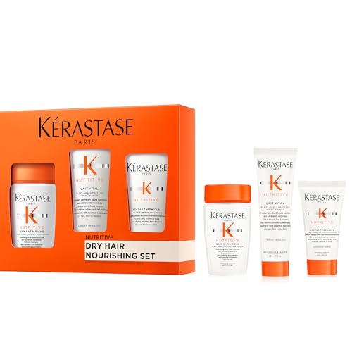 Kérastase Nutritive Travel-Size Discovery Gift Set, Hydrating Shampoo, Conditioner and Blow Dry Milk, Richly Nourishing Routine For Dry Hair, Protein Enriched Formula with Niacinamide