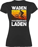 Fahrrad Bekleidung Radsport - Waden statt Laden Vintage weiß - L - Schwarz - Bekleidung Damen schwarz - L191 - Tailliertes Tshirt für Damen und Frauen T-Shirt