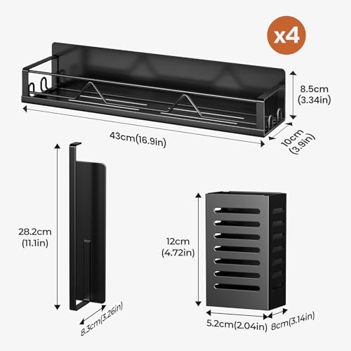 Image of 16.9 Inch Wide Large Capacity Magnetic Spice Rack for Refrigerator, 6 Pack Metal Fridge Shelf, Black