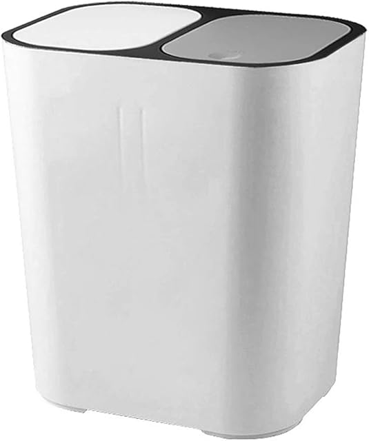 Waste Bin Kitchen Bathroom Dry and Wet Separation Trash Can Double Compartments for Waste Separation Recycling Bin, Grey/White