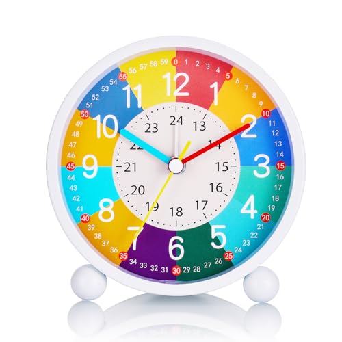 Kssvzz Wecker Kinder Ohne Ticken, Lernwecker Kinder mit Nachtlicht, Kinderwecker Analog Batteriebetriebene, Wecker Jungen und Mädchen für...