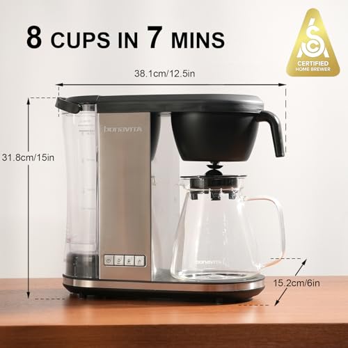 Image of Bonavita Enthusiast 8 Cup Drip Coffee Brewer, Pour Over, SCA Certified Coffee Machine with Glass Carafe, Stainless Steel Panel, Removable Reservoir