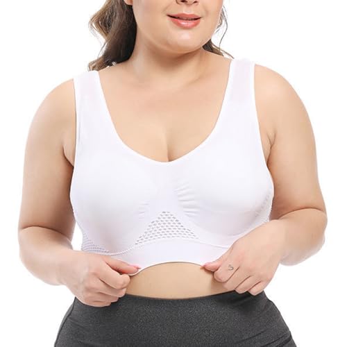 BSLVWG Plus Size Larga Cinghie Sportive Reggiseni Senza Cuciture Vita Quotidiana Reggiseno Morbido Dormire Intimo Quotidiano Netted con Imbottitura rimovibile, bianco, 5XL