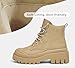 LUCKY STEP Women's Platform Ankle Boots Zipper Fashion Combat Thick Lug Sole Durable Chunky Wedge Booties Shoes(Camel,8)