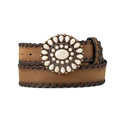 ARIAT Women's Whip Laced Leather Belt with Antique Copper Buckle with Inlaid Stones