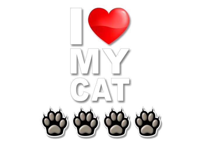 Pegatinas I Love My Cat de vinilo con 5 piezas de huellas para coche