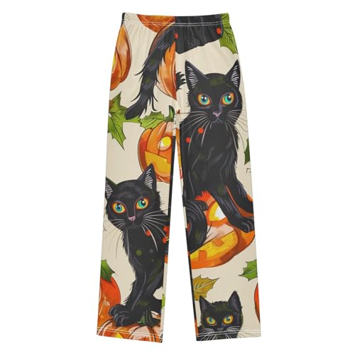 Cat Evil Pumpkin Boys Long Pants Soft Trousers Elastic Waist Kids Lounge Bottoms with Pockets S-XL