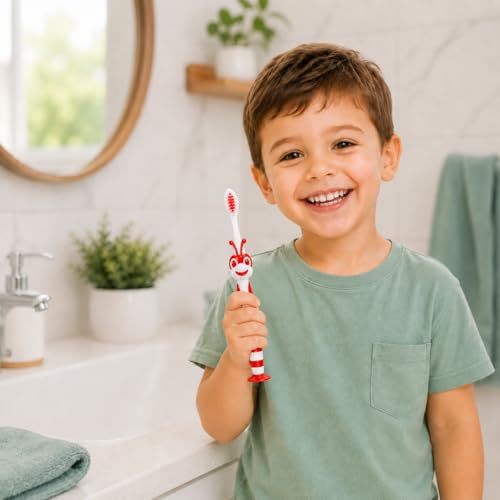 Image of Toothbrush for Kids with Ultra Soft Bristles for Oral Cleaning, Suitable For 2-12 Years Toddlers, Bee Design, Red, Pack of 1