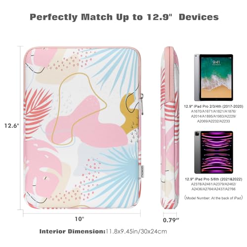 Image of MoKo 13 Inch Tablet Sleeve Bag Polyester Padded Carrying Case Slim Design | Fits New 13inch iPad Air M4 2026, iPad Pro M5 /M4 /Air M3 /M2 13 inch, iPadPro 12.9 inch, Galaxy Tab S8+ /S9+ 12.4 inch, Tropical Leaf