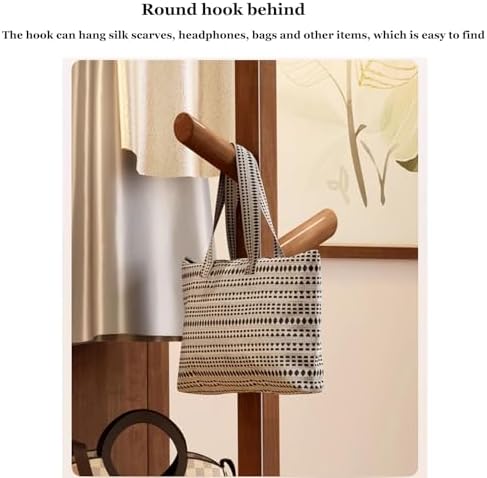 Solid Wood Full Length Mirror, 360° Rotating Coat Rack, Floor Mirror with Storage Shelves & Hanger, HD Anti-Distortion Glass, Ideal for Bedroom & Cloakroom Decor