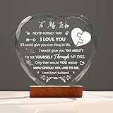 ERWEI Gifts for Wife Anniversary Birthday Wife Presents I Love You Gifts for Her from Husband to My Wife Heart Crystal with Wood LED Base Wife Night Light Valentine's Day Romantic Gifts to Wife
