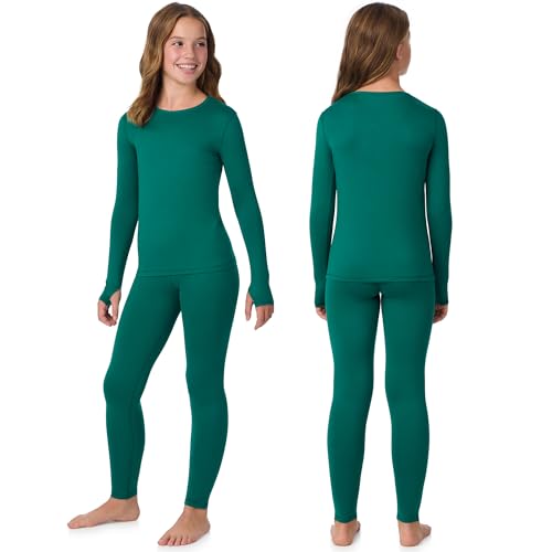 Image of Cuddl Duds Lightweight 2 Piece Active Base Layer Matching Sets for Girls | Kids Everyday Activewear, Long Sleeve Top & Leggings, Back to School & Gym Clothes, Breathable Moisture Wicking Lounge Set
