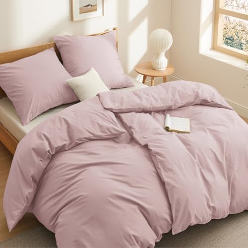 BEDSURE Bettwäsche 135x200 Baumwolle 4tlg. - Altrosa Set 2x80x80 Kissen | 100% Baumwolle Bettwäsche-Sets mit Reißverschluss, OEKO-TEX Zert, Weich, Sicher, Atmungsaktiv, Hautfreundl