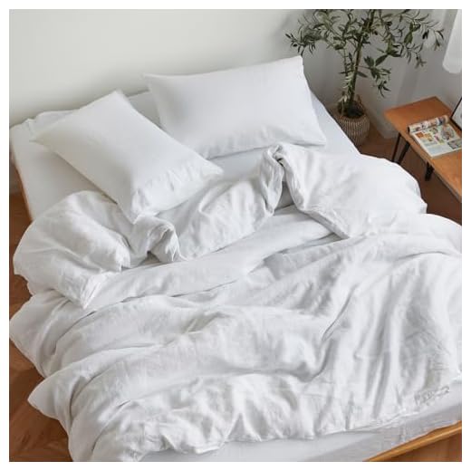 Sijo Stone Washed Organic French Linen Bed Sheet Set, GOTS Certified Organic, Best Cooling Linen Sheet Award by Sleep Foundation, 4 Piece - 2 Pillowcases, 1 Fitted and 1 Flat (Snow, Queen)