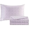 Madison Park Essentials Cozy Bed In A Bag Comforter with Complete Cotton Sheet Set - Trendy Floral Design All Season Cover, Decorative Pillow, Twin(68x86), Leaf Purple 9 Piece