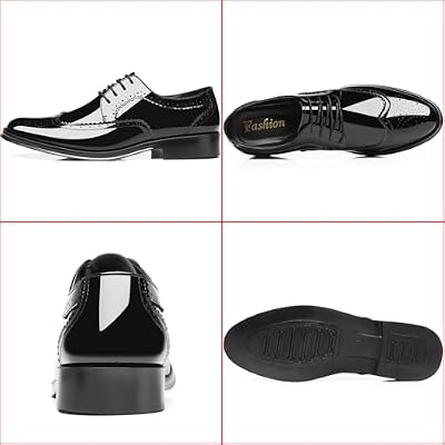 Men's Patent Leather Wingtip Carving Brogue Dress Shoes Fashion Classic Cap Toe Lace Up Low Top Oxfords Shoes Casual Business Formal Derby Shoes