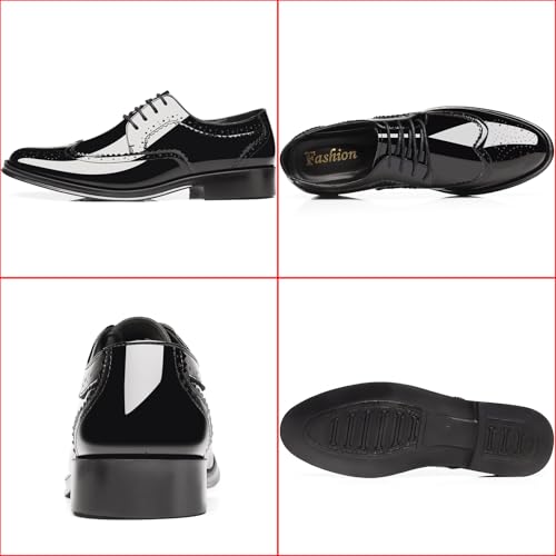 Men's Patent Leather Wingtip Carving Brogue Dress Shoes Fashion Classic Cap Toe Lace Up Low Top Oxfords Shoes Casual Business Formal Derby Shoes2