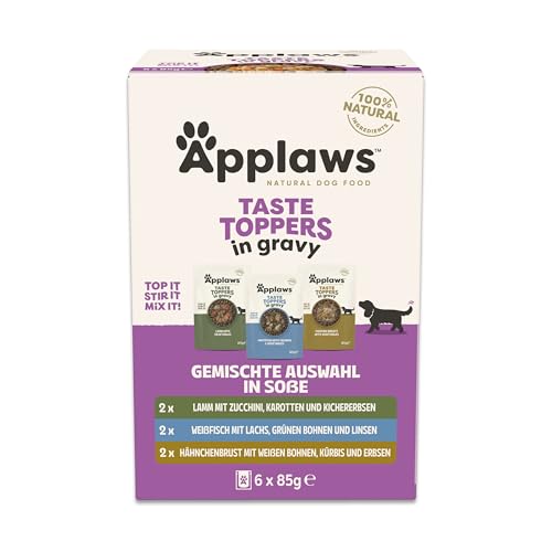 Applaws Premium Natural Nassfutter für Hunde, getreidefreie Auswahl an Huhn und Fisch in Sauce, Futter-Topping für Hunde 6 x 85g Packung