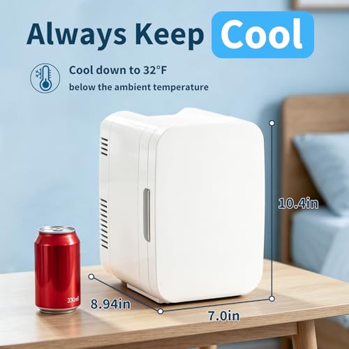 Image of Mini Fridge for Bedroom - Portable 4 Liter /6 Can Cooler & Warmer for Skincare, Cosmetics, Makeup, Medicine & Food - Small Refrigerator with AC /DC Power for Home, Car, Dorm & Office