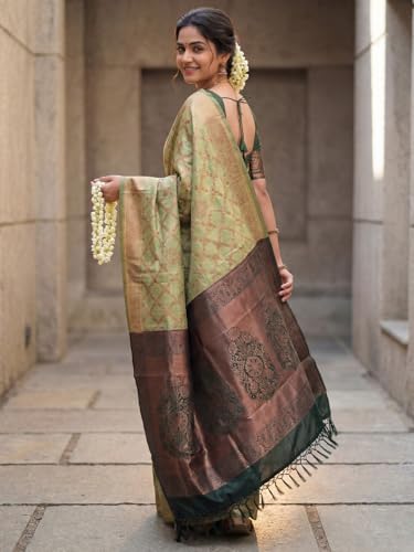 Image of AKHILAM Women's Kanjivaram Woven Soft Silk Saree With Blouse Piece