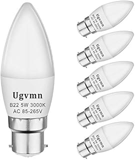 Ugvmn B22 Candle Light Bulbs 5W Warm White 3000K Equivalent to 40W Halogen Bulbs, B22 Bayonet Cap Bulb, G45 B22 Energy Saving Bulbs, 530LM, No Flicker, No Dimmable, AC 85-265V, 6 Pack