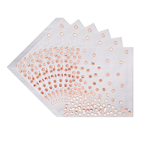 TOPWAYS White Rose Gold Decorations Party Napkins, 48pcs Polka Dot Paper Napkins Cocktail Luncheon Serviettes Disposable Napkins Tableware for Birthday Party Wedding Anniversary Decorations Picnics
