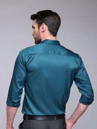 Image of IndoPrimo Men's Satin Shirt with Spread Collar Neck Line Solid Pattern Full Sleeves Regular Fit Western Style and Standard Length
