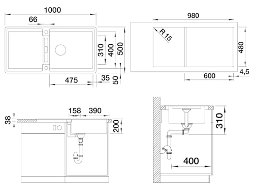 BLANCO ADIRA XL 6 S | Granitspüle aus SILGRANIT anthrazit | Einbauart: Einbau von Oben | reversibel | für 60 cm breite Unterschränke | Großes Becken | Reinigungsfreundliche Öberfläche