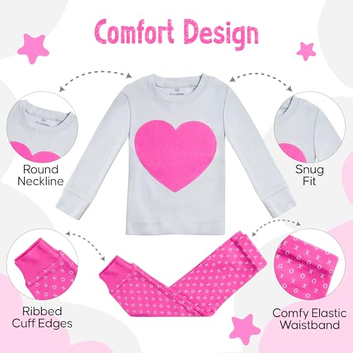 2 Piece Tag Free Pjs for Girls - 100% Cotton Pajamas Set - Kids Summer Pajama - Pink Heart Girl Sleepwear (12M-8Y)3