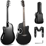 CAHAYA Acoustic Electric Guitar Kit - 41” Carbon Fiber Adult Beginner Set with Bag and Strap Built-In Pickup Rich Resonance & Warm Tone for Performance Ready, High-Gloss Black Finish