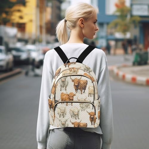 Image of ALAZA Color Highland Cow Animal Women Backpack Purse Ladies Fashion Shoulder Bag Daypack Travel Bag 7.5L