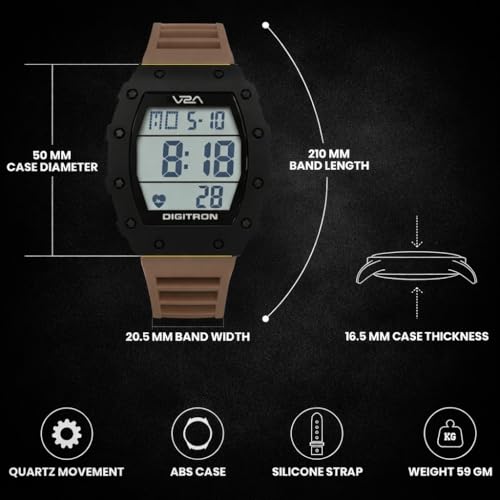 Image of V2A Digitron 2118 Tonneau Sports Watch for Men & Boys | Rugged Design | Big Dial | Alarm, Stopwatch, 12 /24H | 3 ATM Water Resistant | Luminous Display | Sports, Fitness, Outdoor & Training | Gifts for Men & Boy